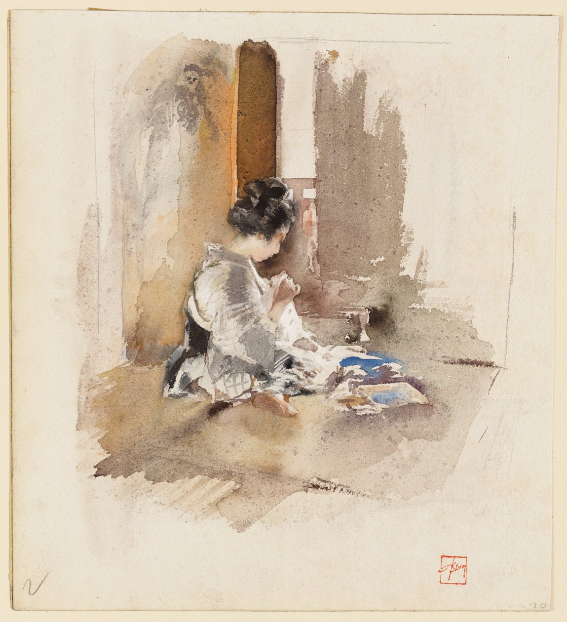 Japansk jente som syr av Robert Frederick Blum