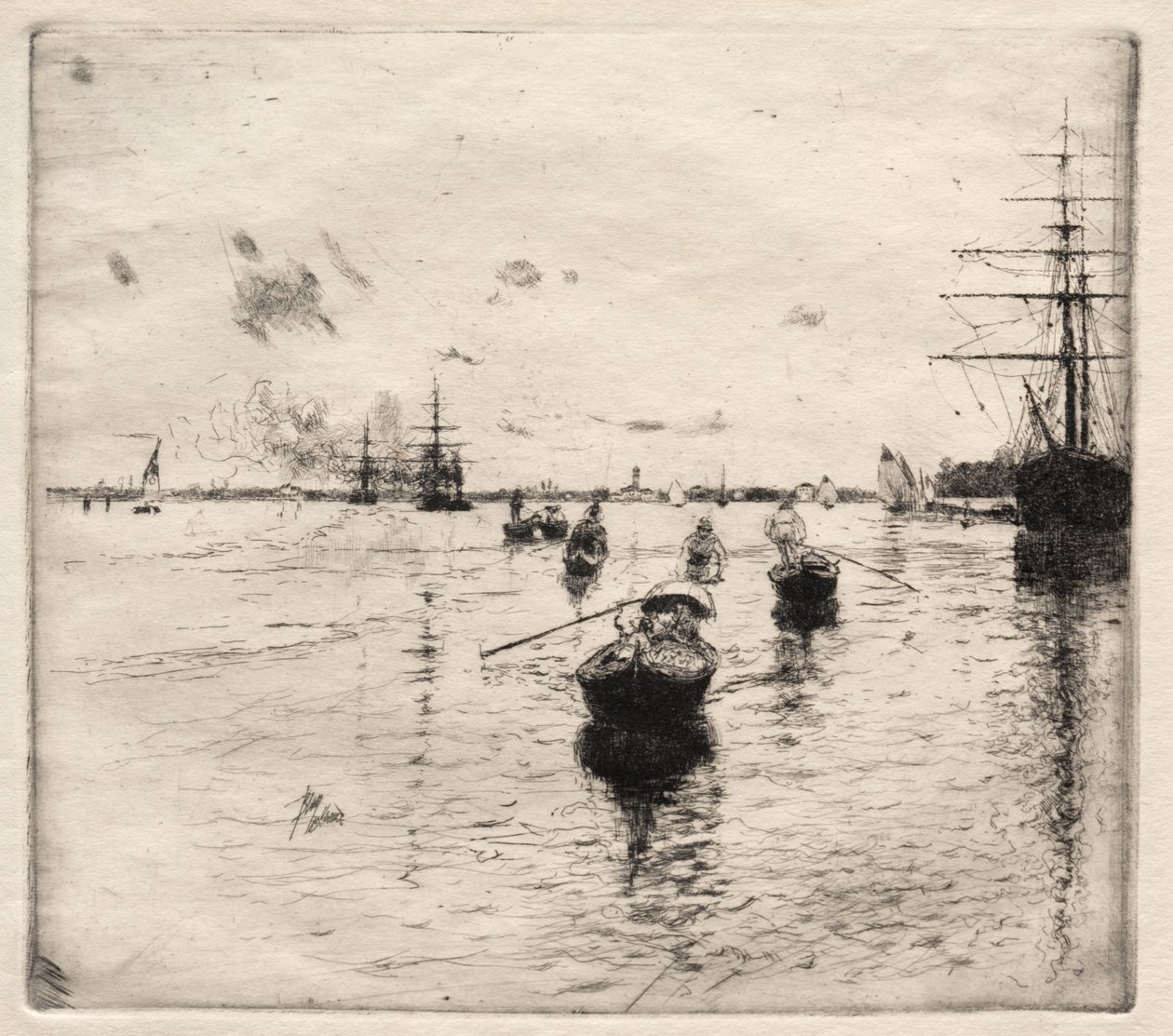 Lagune med dampbåter og gondoler, 1885. av Robert Frederick Blum