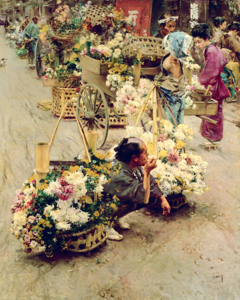 Blomstermarkedet, Tokyo, 1892 av Robert Frederick Blum