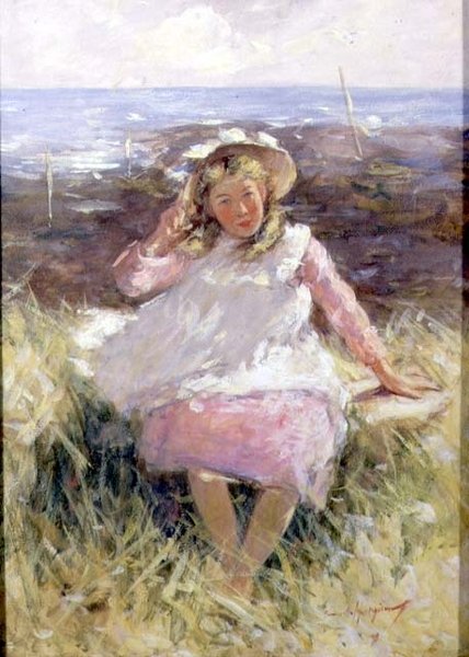 Girl in a White Bonnet (gouache på papir) av Robert Gemmell Hutchison