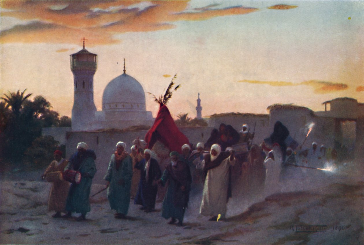 En bryllupsprosesjon ved Menzala: The Home-Coming of the Bride, c1880, 1904 av Robert George Talbot Kelly