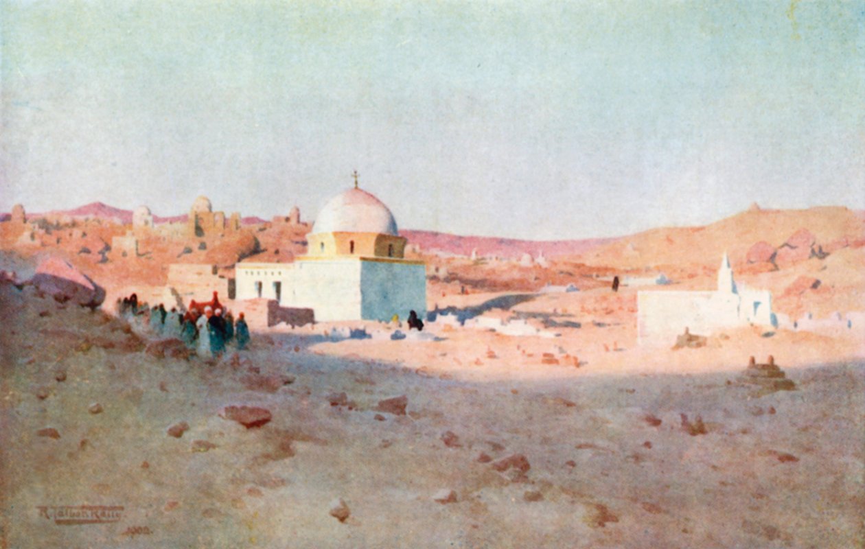 Cufic-kirkegården, Assuan (fargelitografi) av Robert George Talbot Kelly
