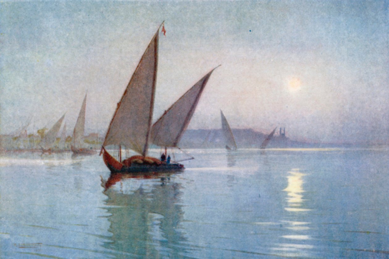 Måneskinn på Nilen, nedenfor Kairo (fargelitografi) av Robert George Talbot Kelly