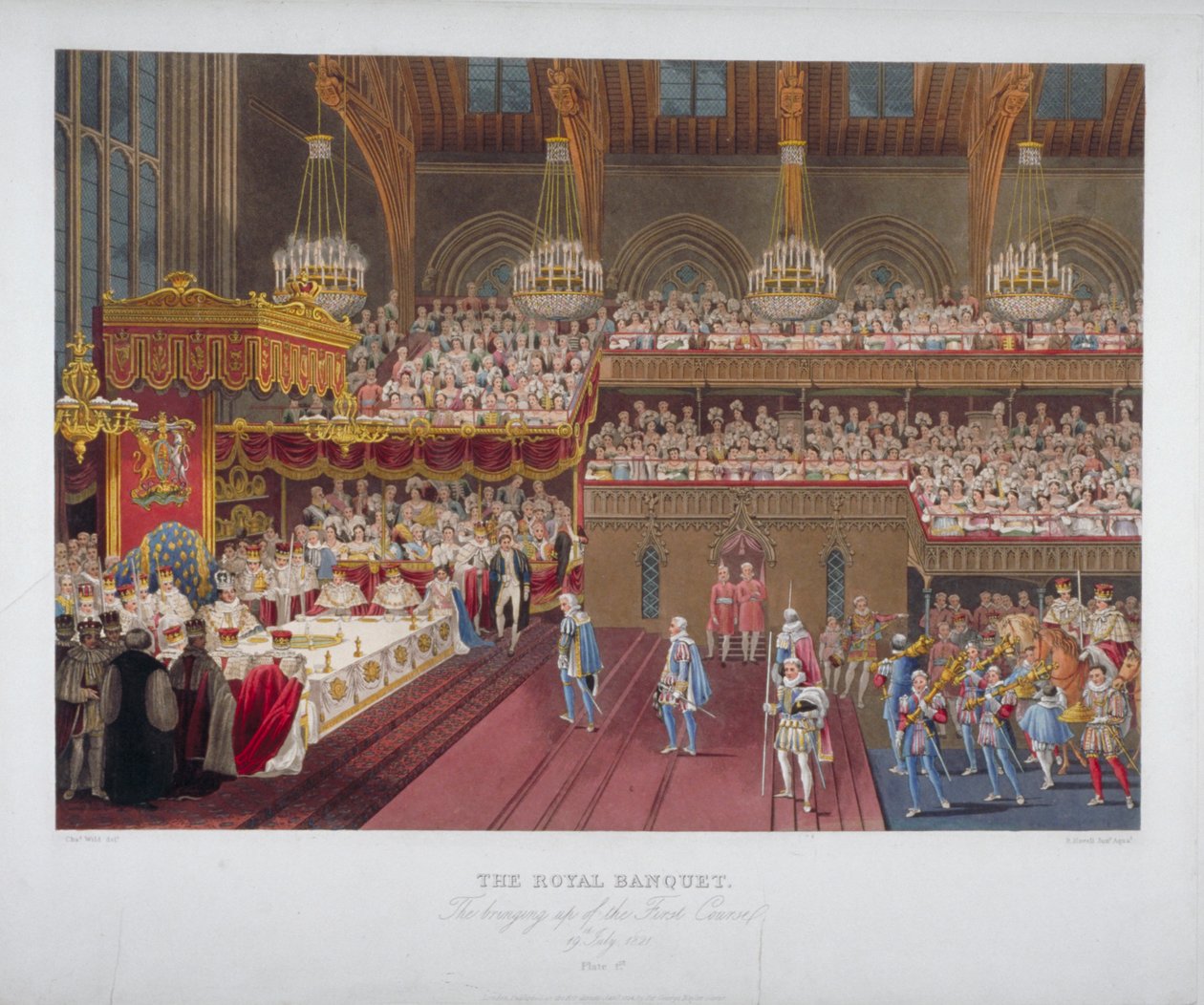 Kroningsbankett av kong George IV, Westminster Hall, London, 1821 1824. av Robert Havell