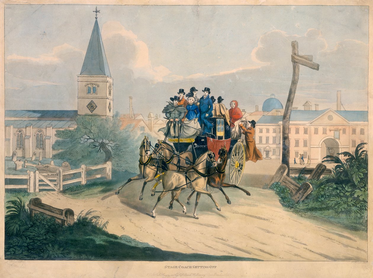 'Stage Coach Setting Off', tidlig på 1800-tallet av Robert Havell