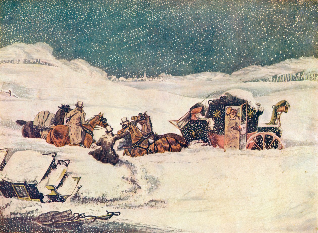 Birmingham Mail nær Aylesbury, vakten Banbury fortsetter med posene, 1837 1907 av Robert Havell