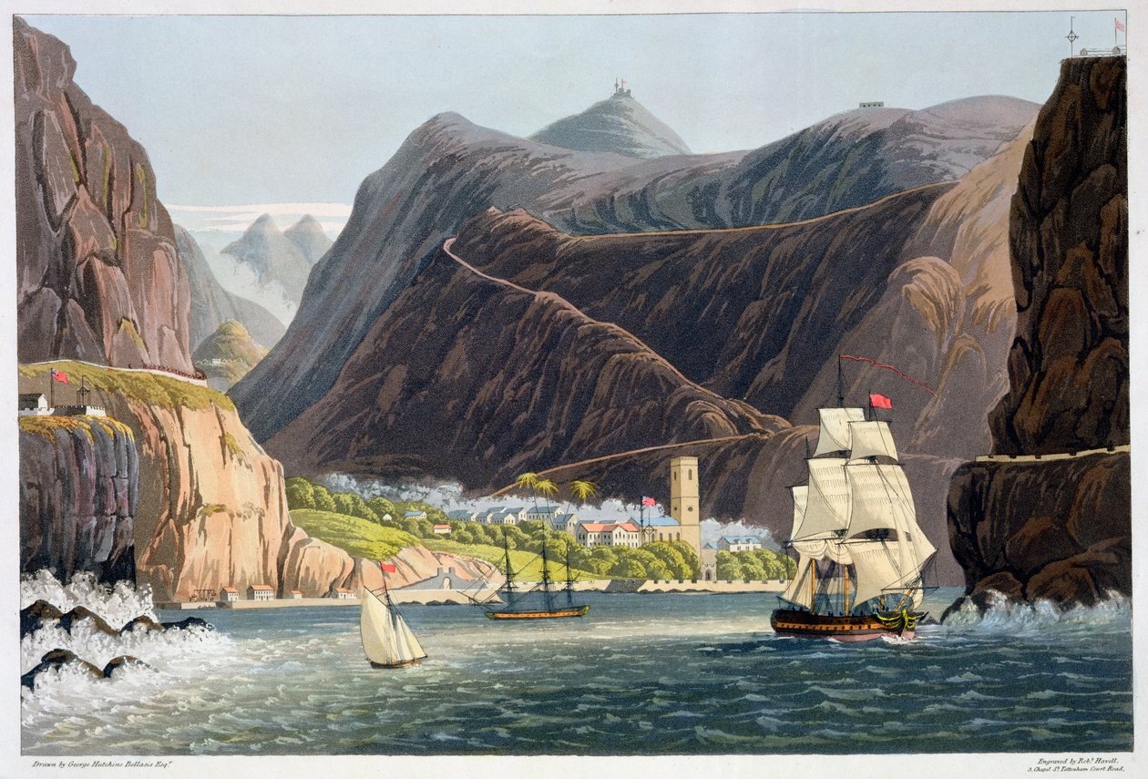 The Roads, St Helena, 1815 av Robert Havell