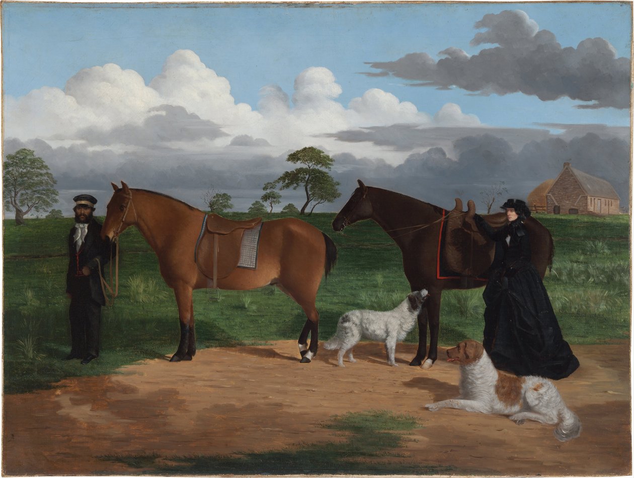 Fru Adolphus Sceales med Black Jimmie på Merrang Station, 1856 av Robert Hawker Dowling