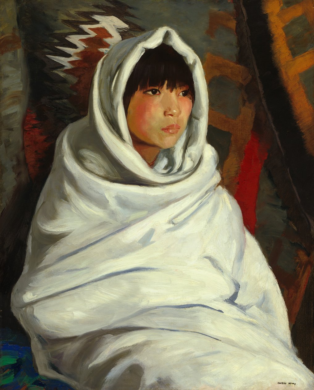 Indisk jente i hvitt teppe av Robert Henri