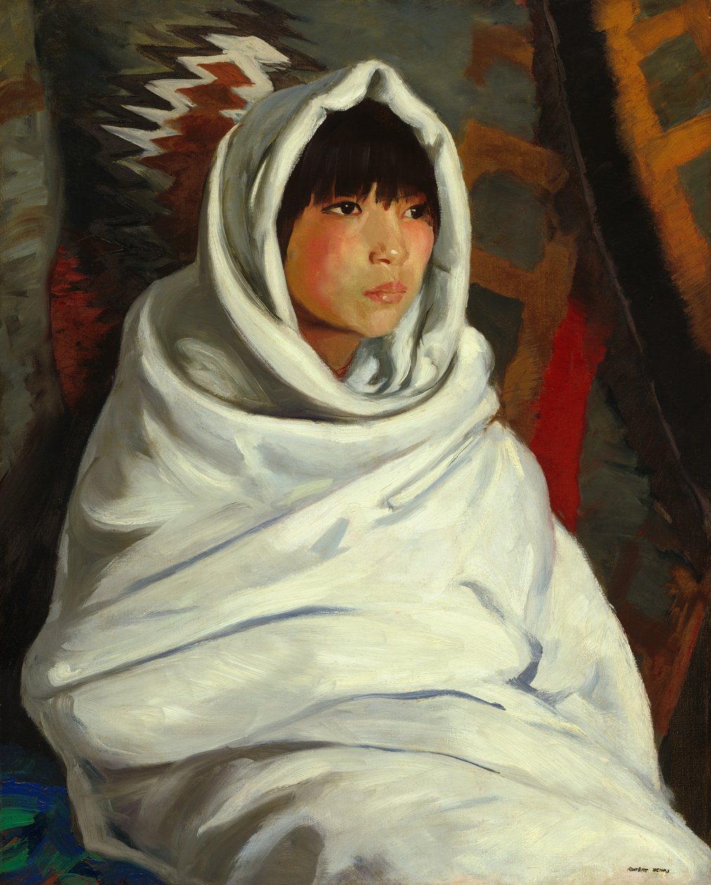 Indisk jente i hvitt teppe, 1917. av Robert Henri