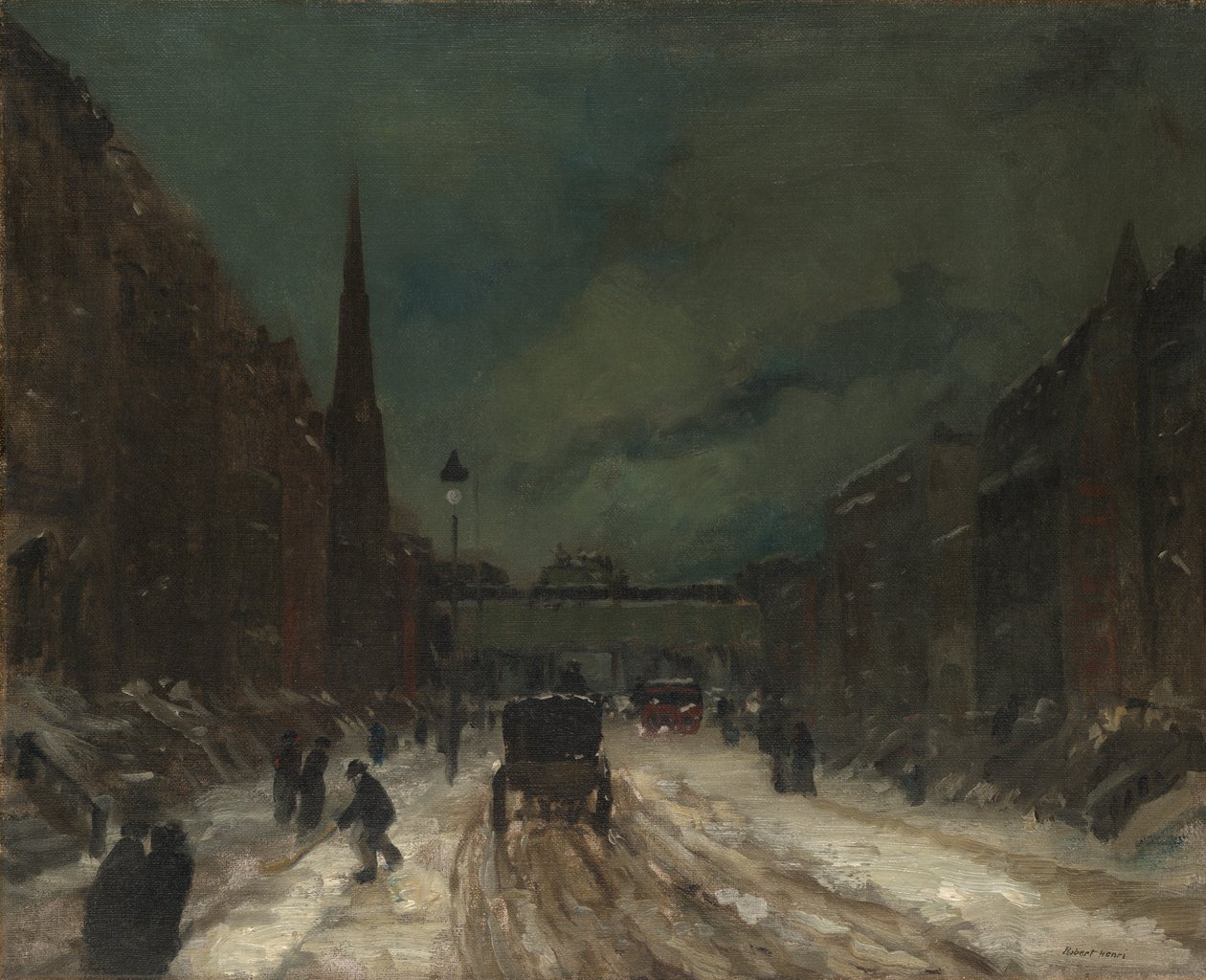 Gatescene med snø (57th Street, NYC.) av Robert Henri