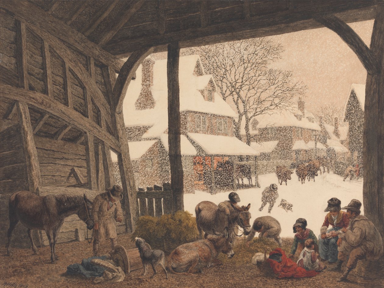 En landsbysnøscene av Robert Hills