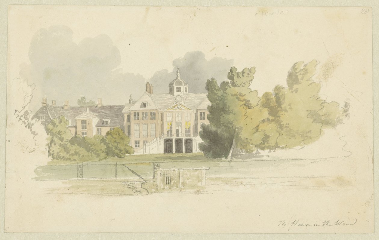 Utsikt over Huis ten Bosch Design for serieakvatinter Skisser i Flandern og Holland (serietittel) av Robert Hills