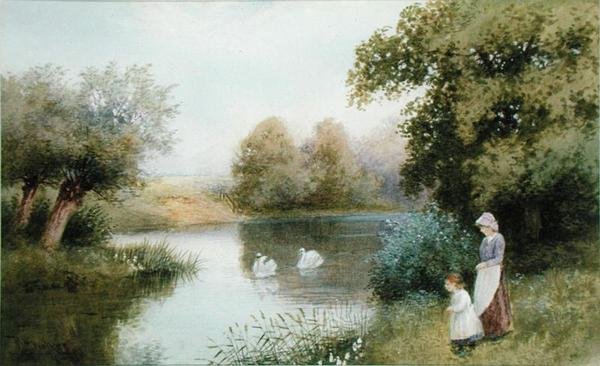 On the Avon, Summertime (akvarell på papir) av Robert Hollands Walker
