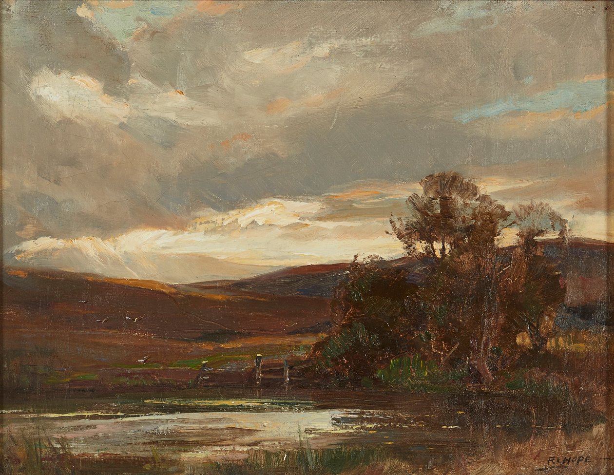 Evening On the Swire Road, Ettrick Bridge (olje på lerret) av Robert Hope