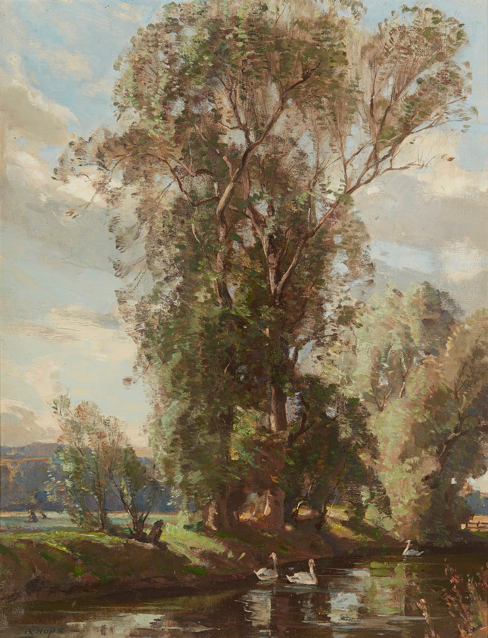 On the Knows Mill Lade, Prestonkirk (olje på lerret) av Robert Hope