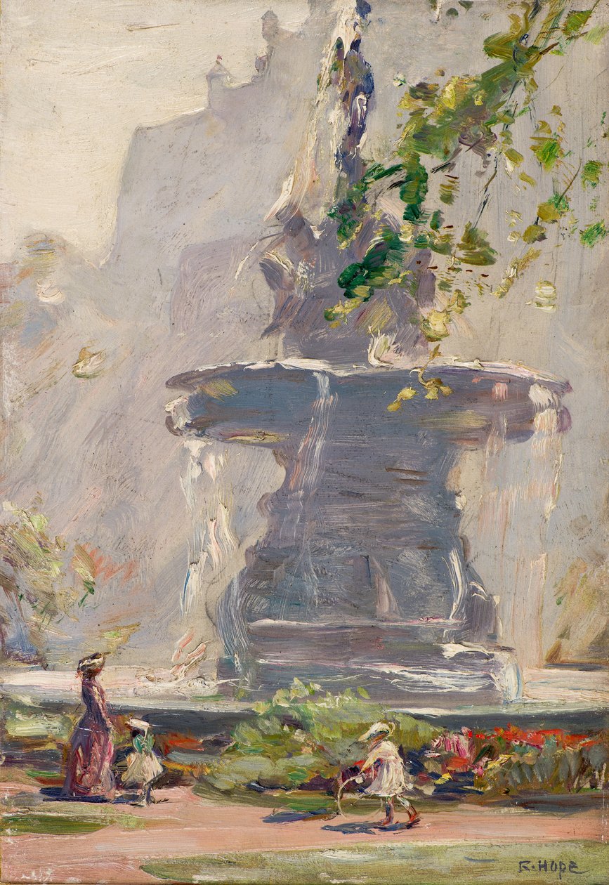 The Fountain, Princes Street Gardens, Edinburgh (olje om bord) av Robert Hope