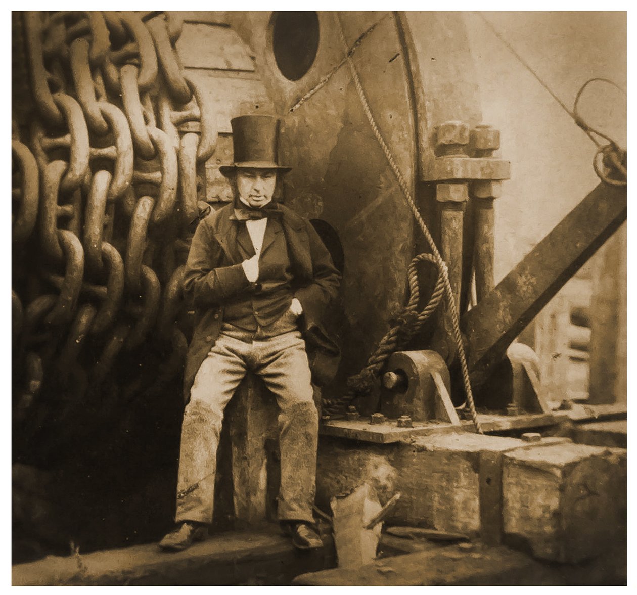 Isambard Kingdom Brunel av lanseringskjedene til SS Great Eastern, 1857 av Robert Howlett