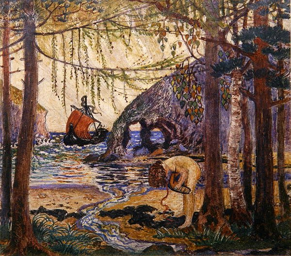 Drømmebåt, ca. 1915 (olje og tempera på papir) av Robert James Enraght Moony