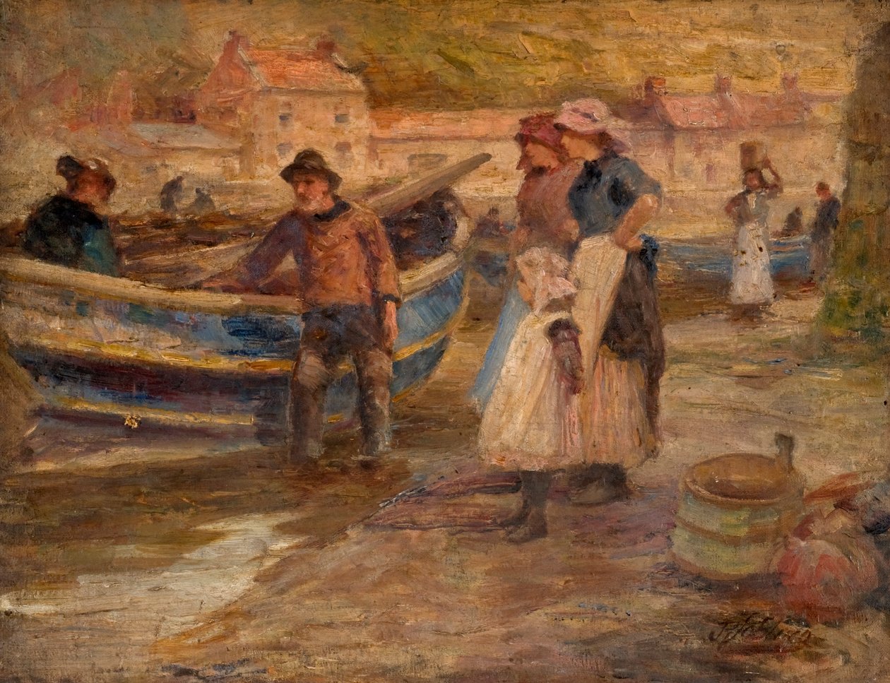 Havnescene med fiskere av Robert Jobling