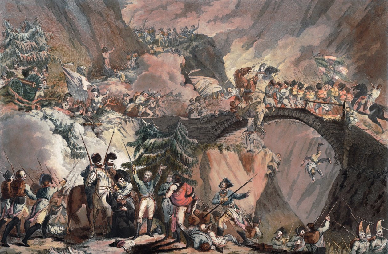 Army of Alexander Suvorov (Alexandre Souvorov) krysser Alpene i 1799 - Porter, Robert Carr (1777-1842) - 1805 - Akvatint - 63,8x83,4 - Privat samling av Robert Kerr Porter