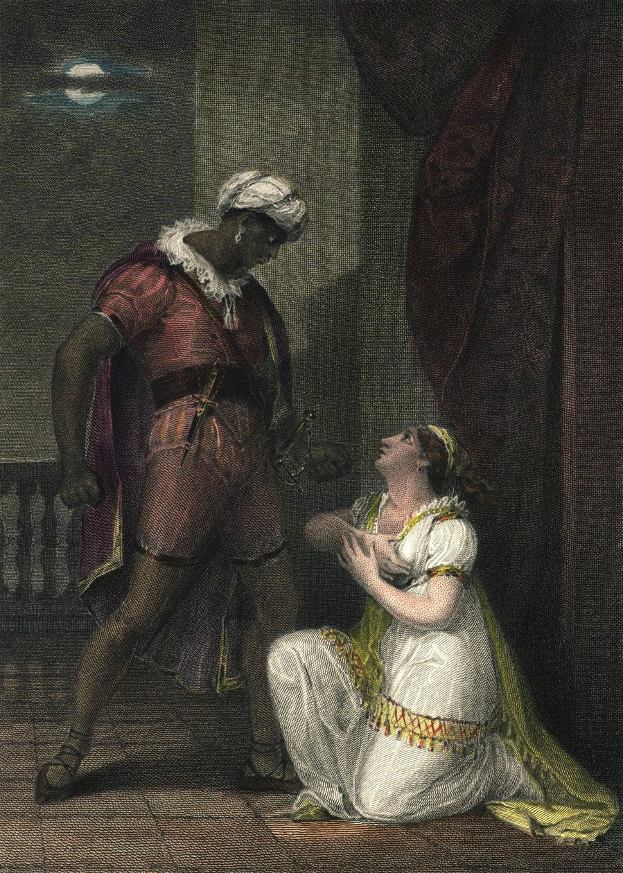 Othello og Desdemona i Venezia. Illustrasjon for “” Othello” av William Shakespeare. Akt 4 scene 2.Engelsk gravering fra 1801 av R.K Porter. av Robert Kerr Porter