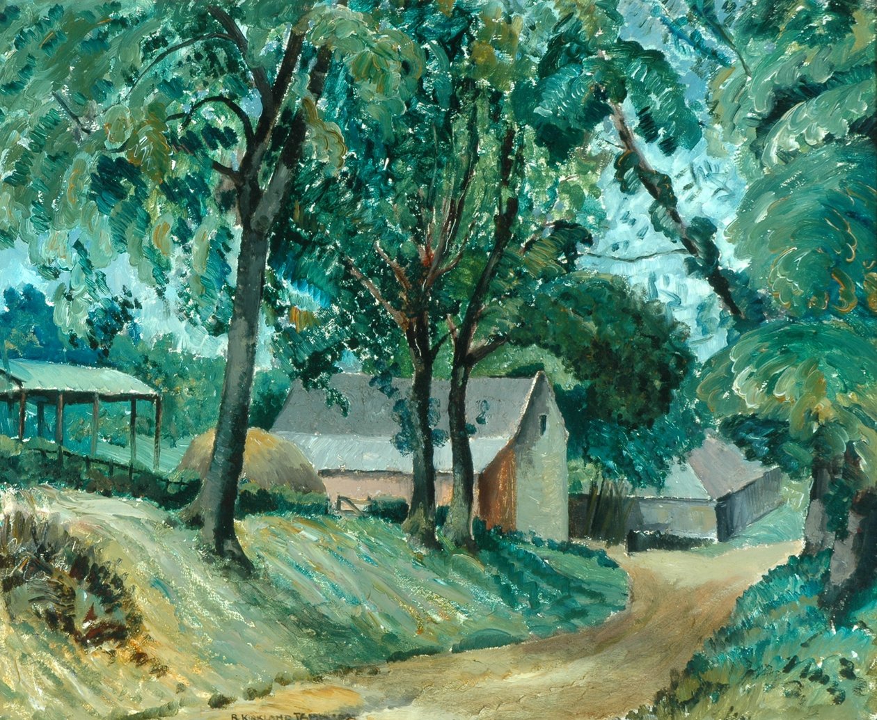 A Cotswold Farm, ca. 1934-35 (olje om bord) av Robert Kirkland Jamieson