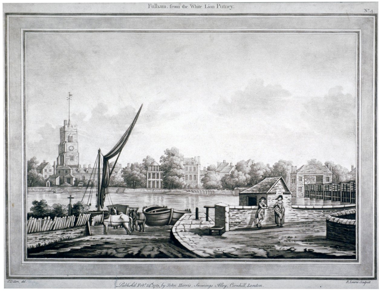 Utsikt over Fulham fra White Lion Inn, Putney, London, 1783 av Robert Laurie