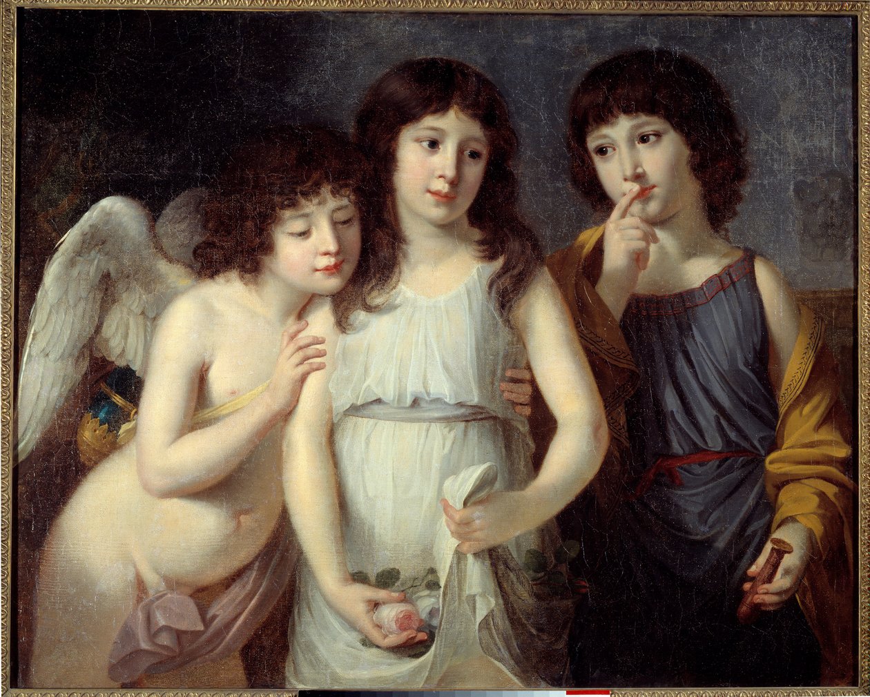 Fru Langlois barn. En engel følger de to barna. Hver av dem holder en gjenstand som symboliserer kjønnet deres: en rose for jenta og et segl på et erme for den unge gutten. Maleri av Robert Lefevre (1755-1830) av Robert Lefevre