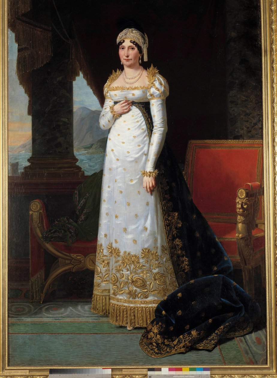 Portrait en pied de Laetitia Bonaparte (Letizia Maria Ramolino) (1750-1836), Madame Mere-maleri av Robert Lefevre (1755-1830) 1813. Dim. 2,35 x 1,50 m. Versailles, Musee du Chateau - Portrett i full lengde av Marie Laetitia Bonaparte (1750-1836) født Ramol av Robert Lefevre