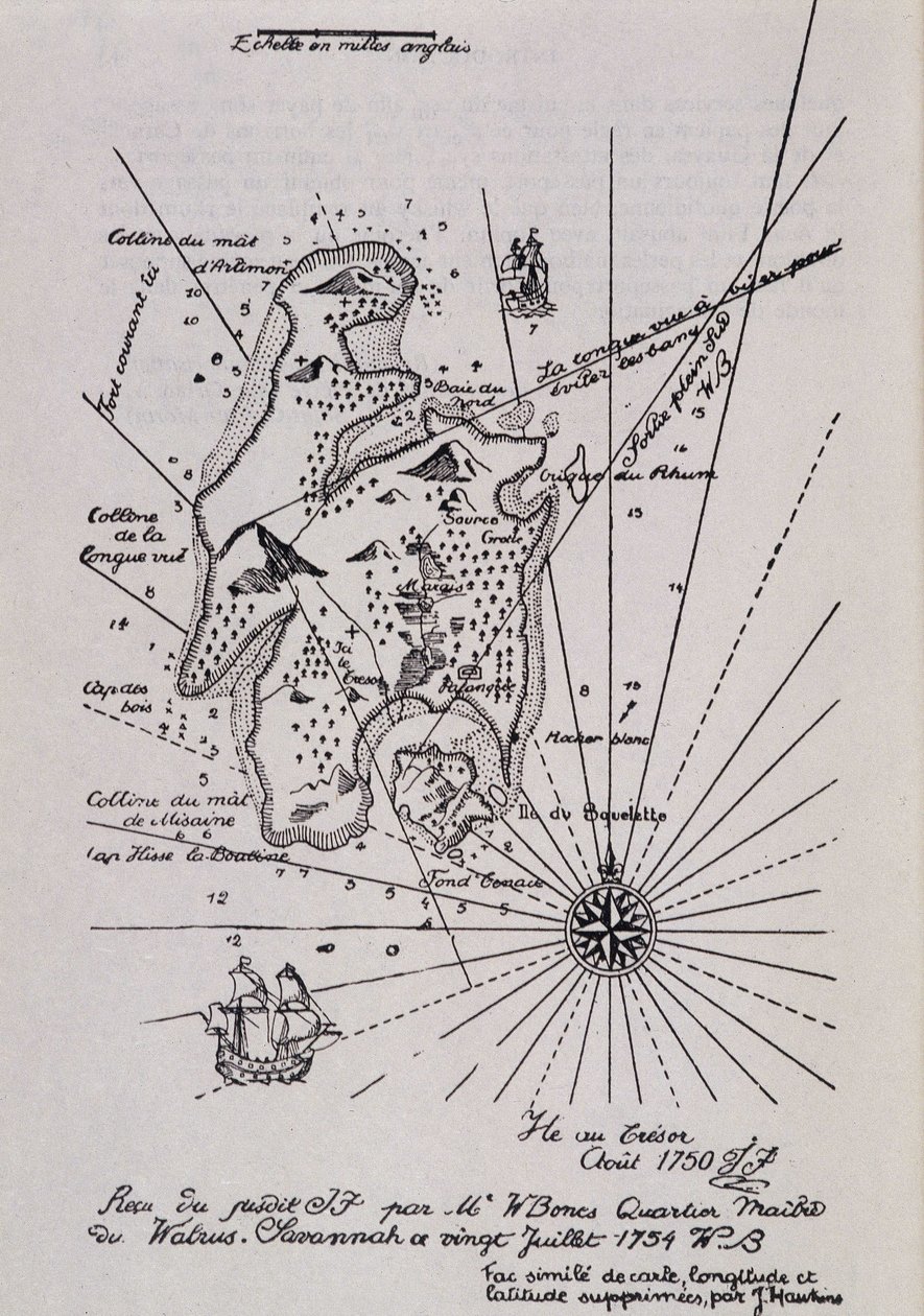 Kart over en øy i Tresor (pirater?) av Robert Louis Stevenson