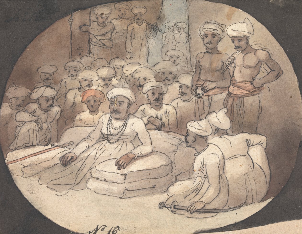 Skisse av Mahaji Sindia i teltet hans av Robert Mabon