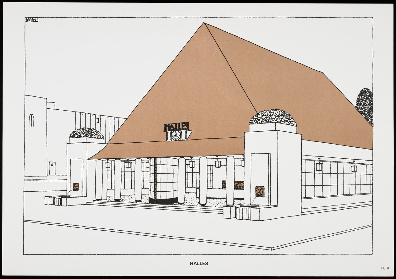 Halles, fra Une Cite Moderne, Tegninger av Rob Mallet-Stevens Architecte, 1987 (publisert) av Robert Mallet Stevens