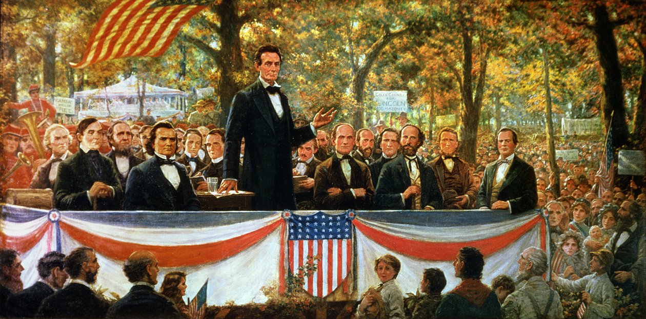 Abraham Lincoln og Stephen A. Douglas debatterte i Charleston, Illinois 18. september 1858, 1918 av Robert Marshall Root