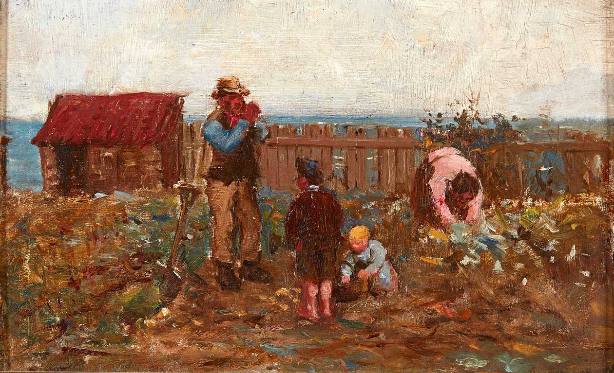 Arbeid i grønnsakslappen (olje om bord) av Robert McGregor