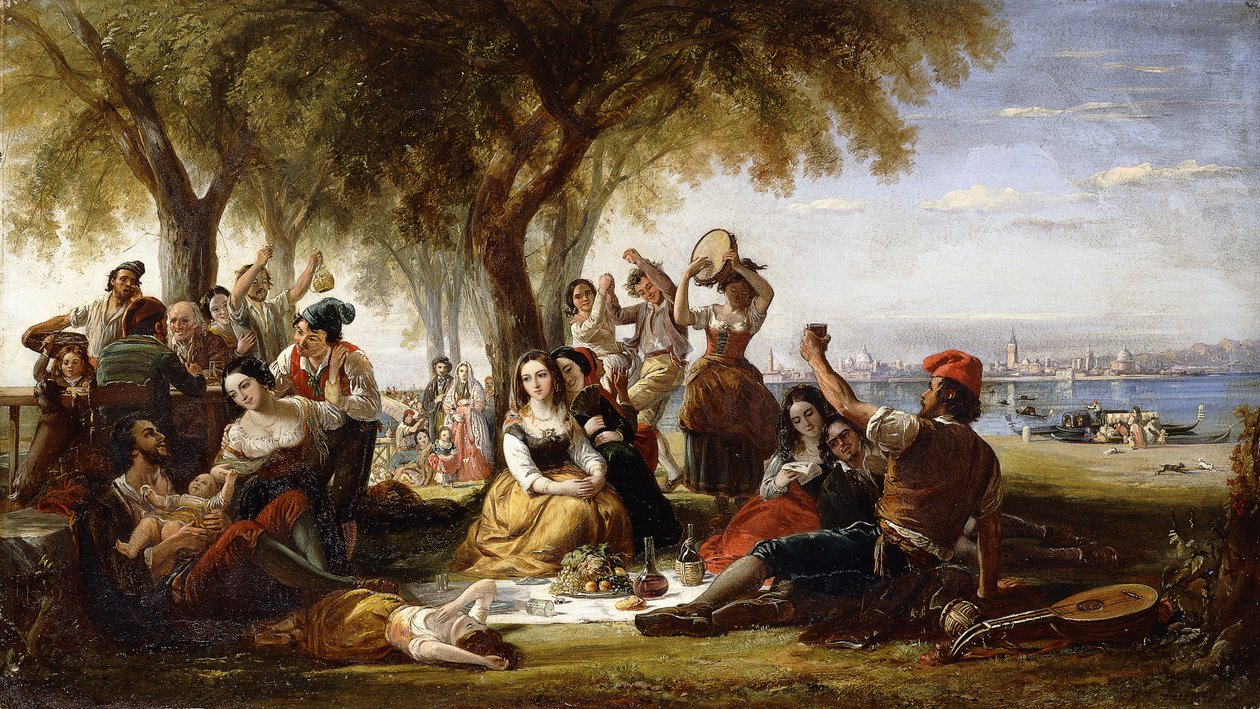 En Fiesta-scene, på Lido, nær Venezia, 1848 av Robert McInnes