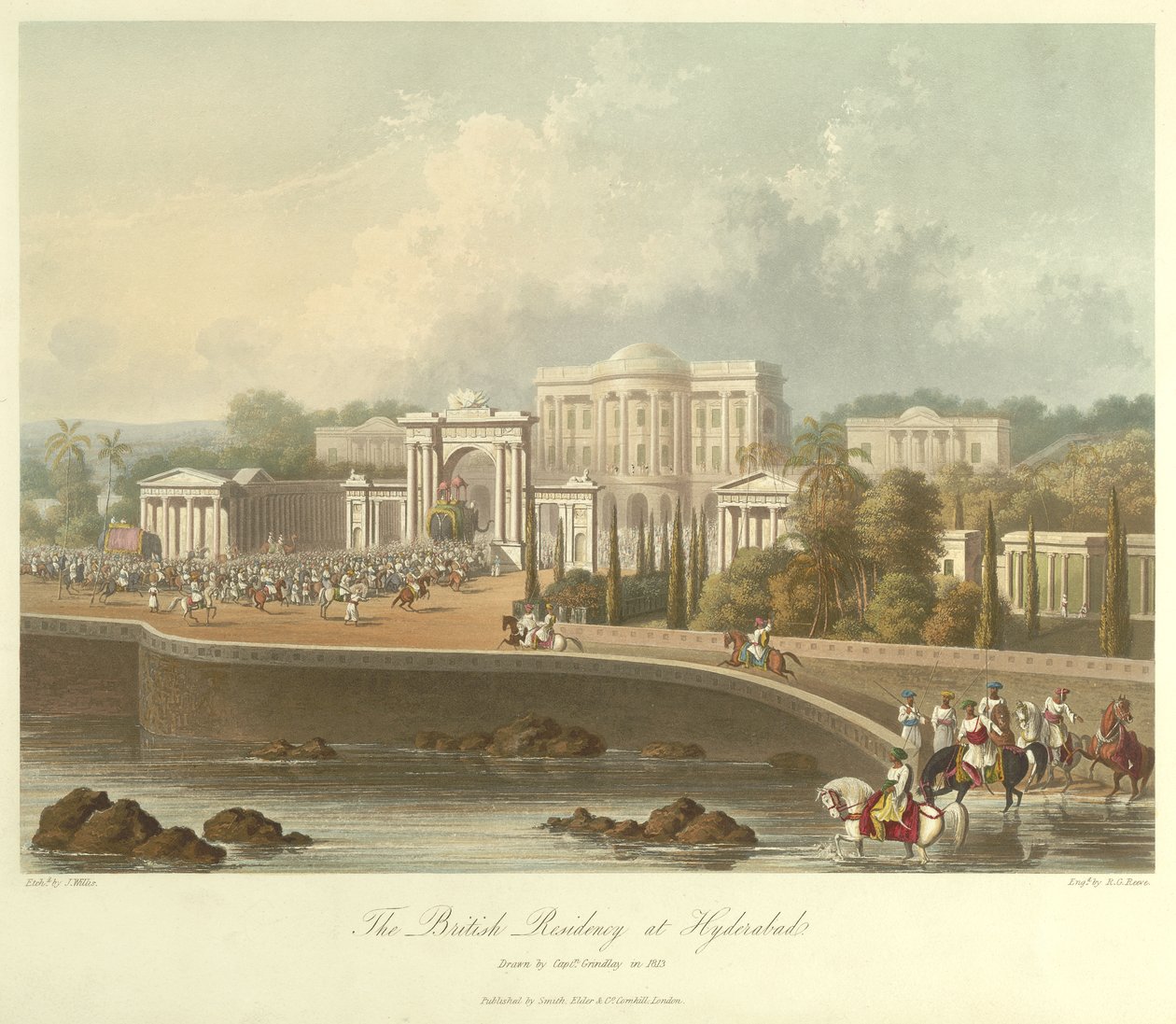 Det britiske residenset i Hyderabad, tegnet i 1813 av Robert Melville Grindlay