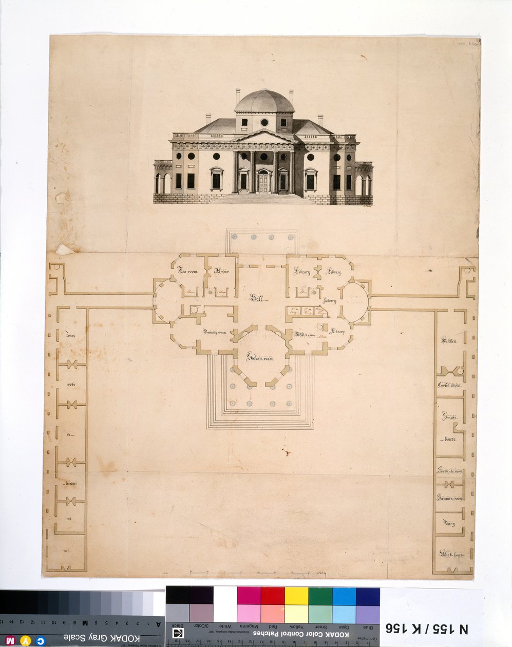 Monticello: 2. versjon (plan og vestlig høyde) av Robert Mills