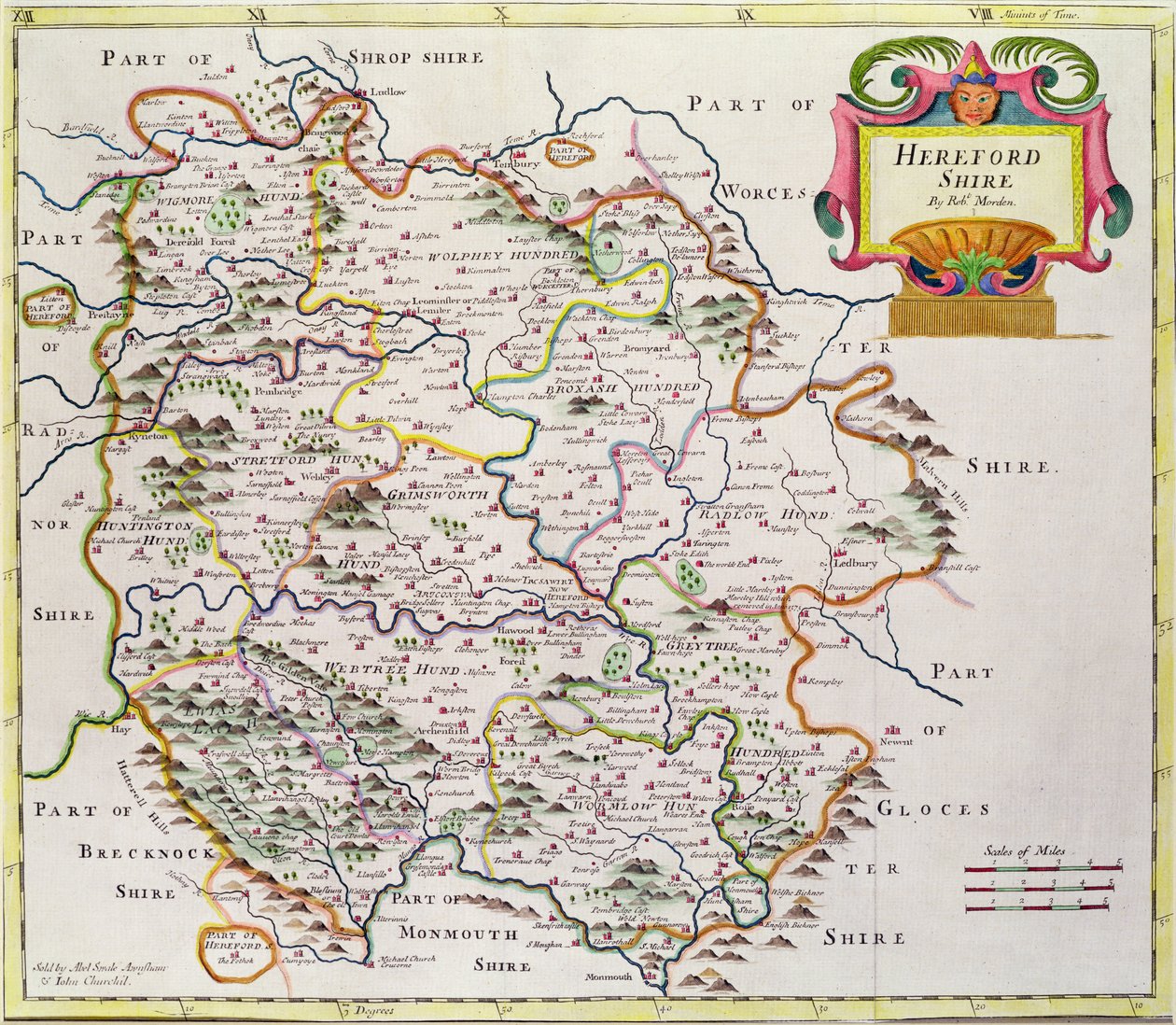 Kart over Herefordshire, 1695 av Robert Morden
