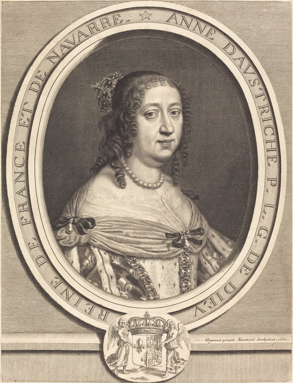 Anne av Østerrike, dronning av Frankrike og Navarra av Robert Nanteuil after Pierre Mignard I