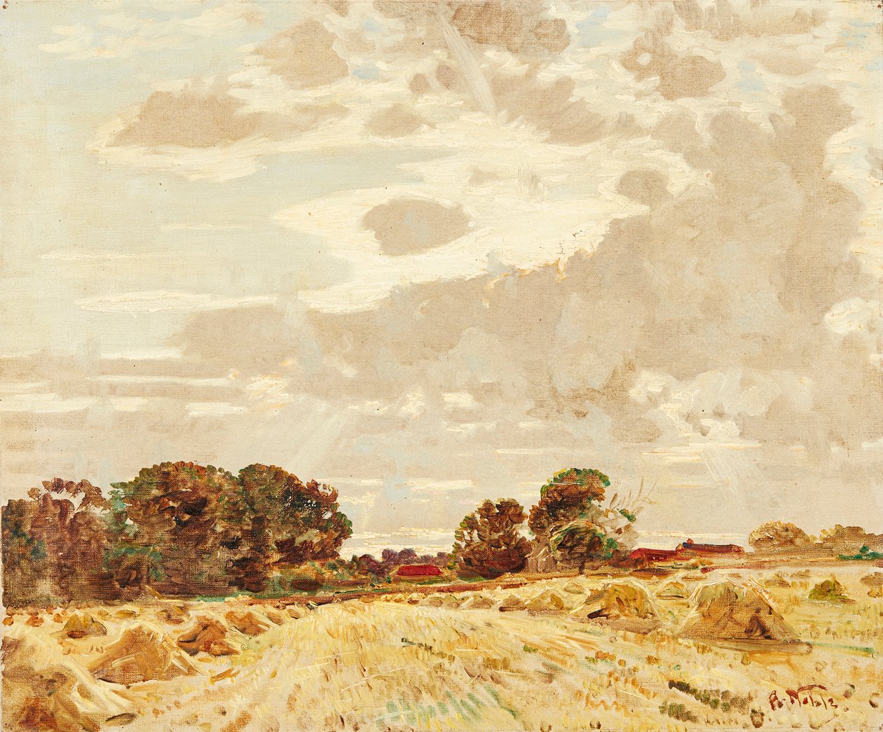 Harvest At the Knowes, East Linton (olje på lerret) av Robert Noble