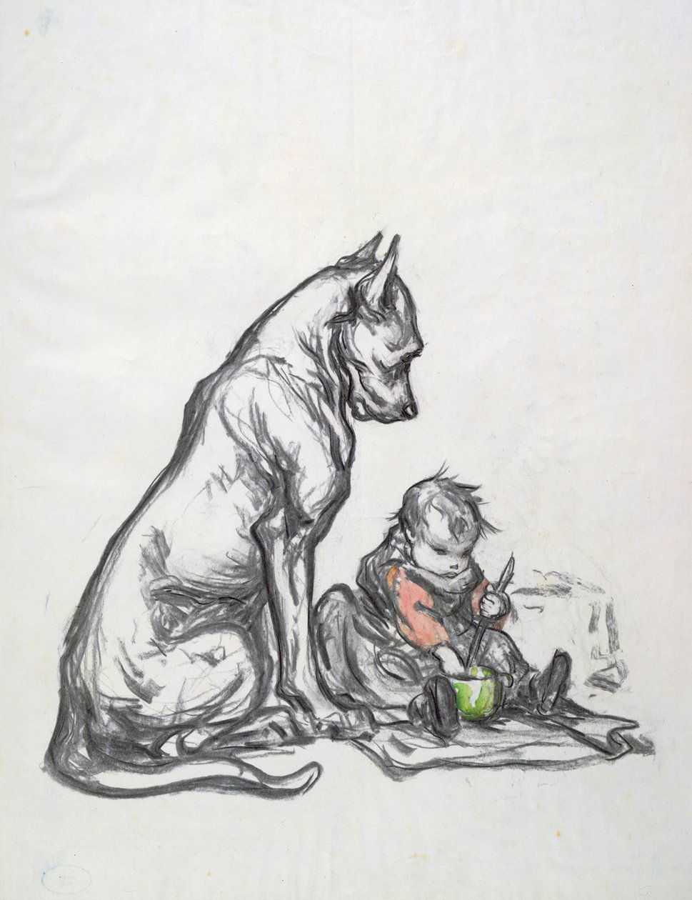 Hund og barn, tidlig på 1900-tallet av Robert Noir