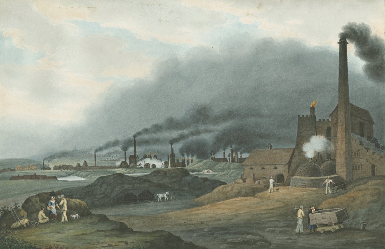 Bilston - Bradley Iron Works: vannfargemaleri, 1837 av Robert Noyes