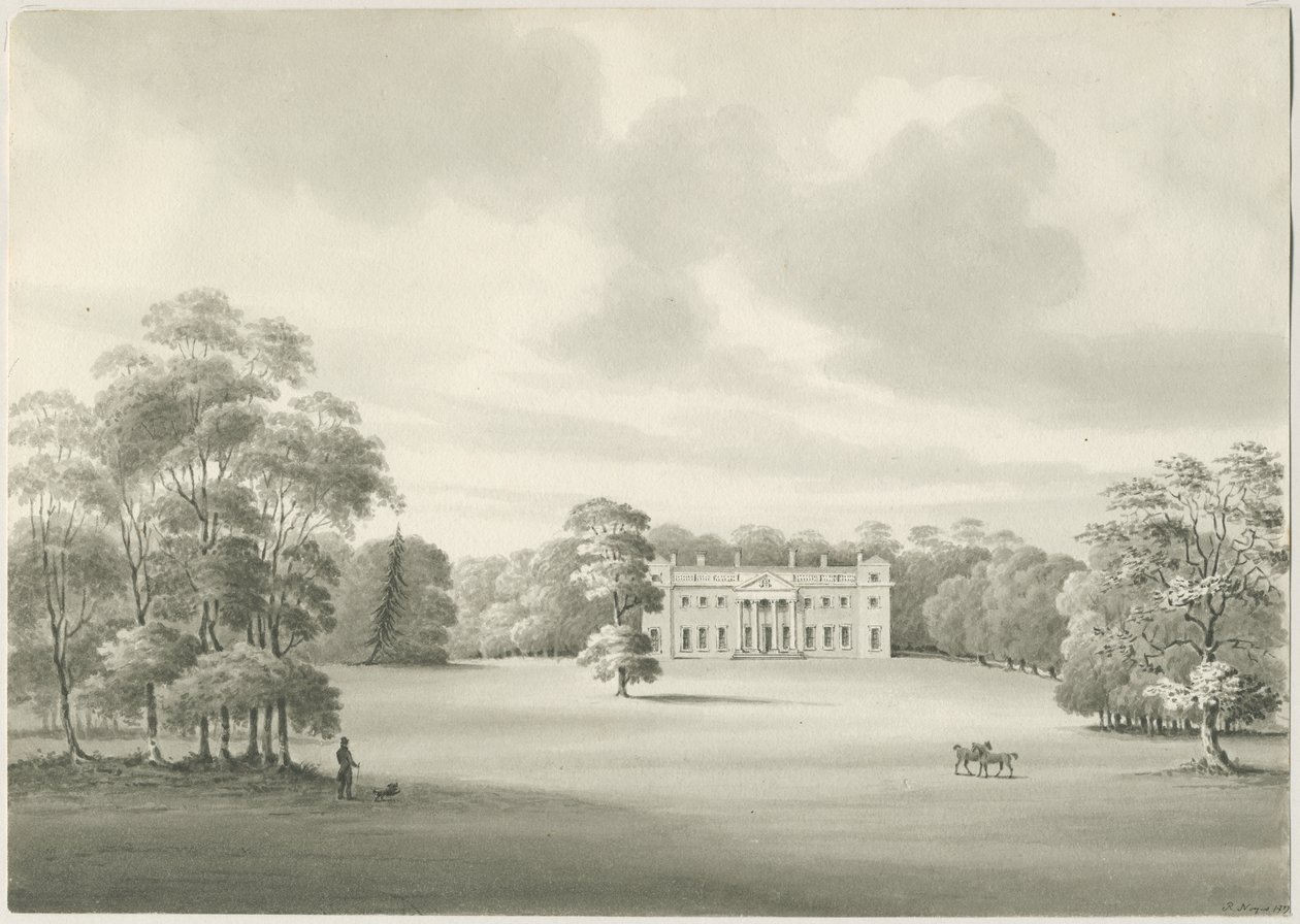 Chillington Hall: sepia-tegning av Robert Noyes