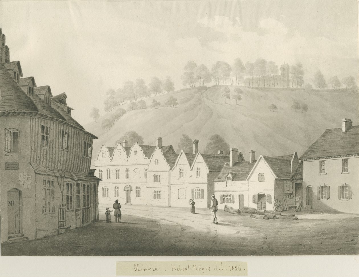 Kinver Town: sepia-tegning, 1836 av Robert Noyes