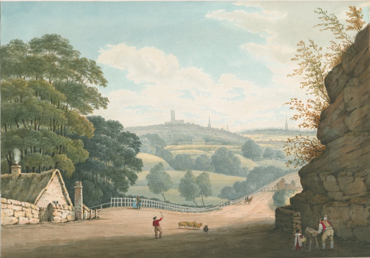 Wolverhampton - Fjern utsikt fra Tettenhall: vannfargemaleri, 1837 av Robert Noyes