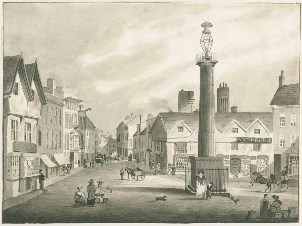Wolverhampton - Market Place, og [midten av 1800-tallet] (tegning) av Robert Noyes