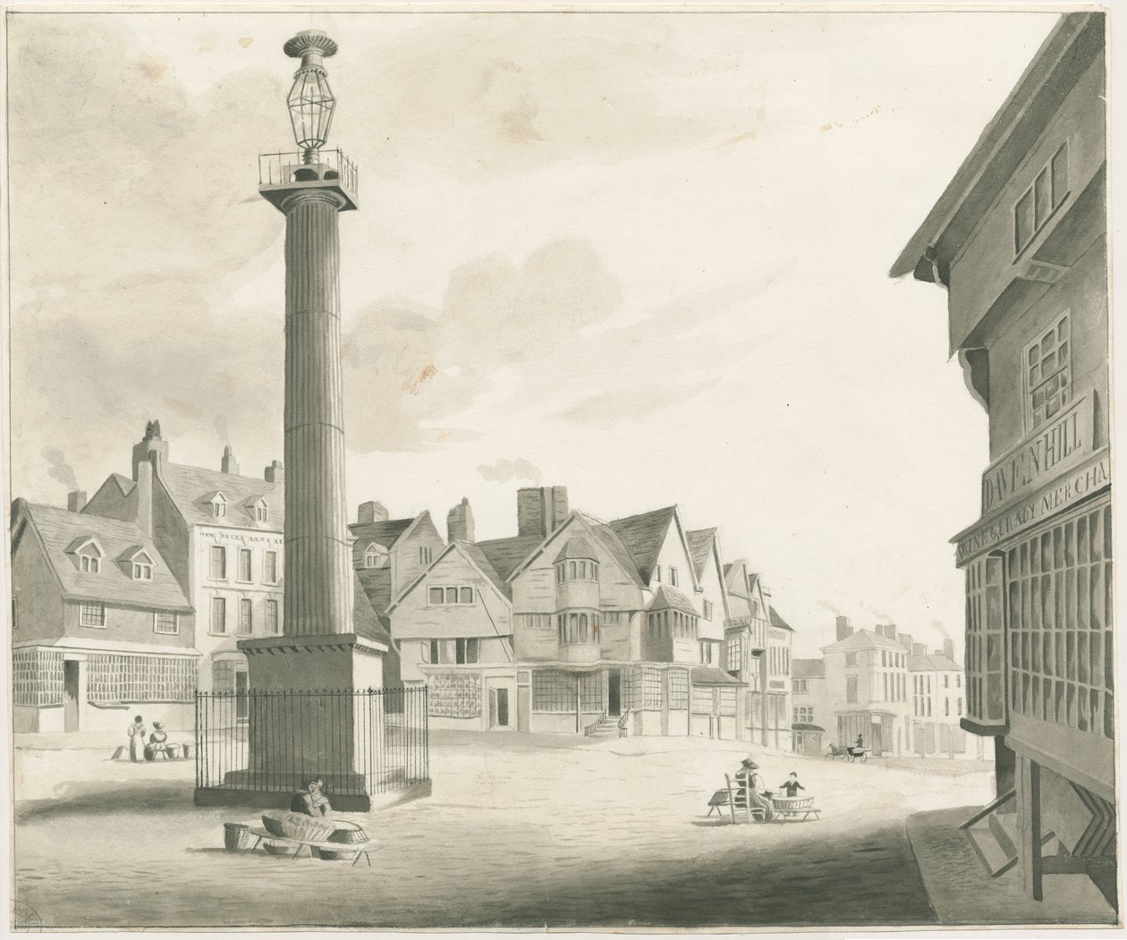 Wolverhampton - Market Place: sepia-tegning, og [midten av 1800-tallet] (tegning) av Robert Noyes