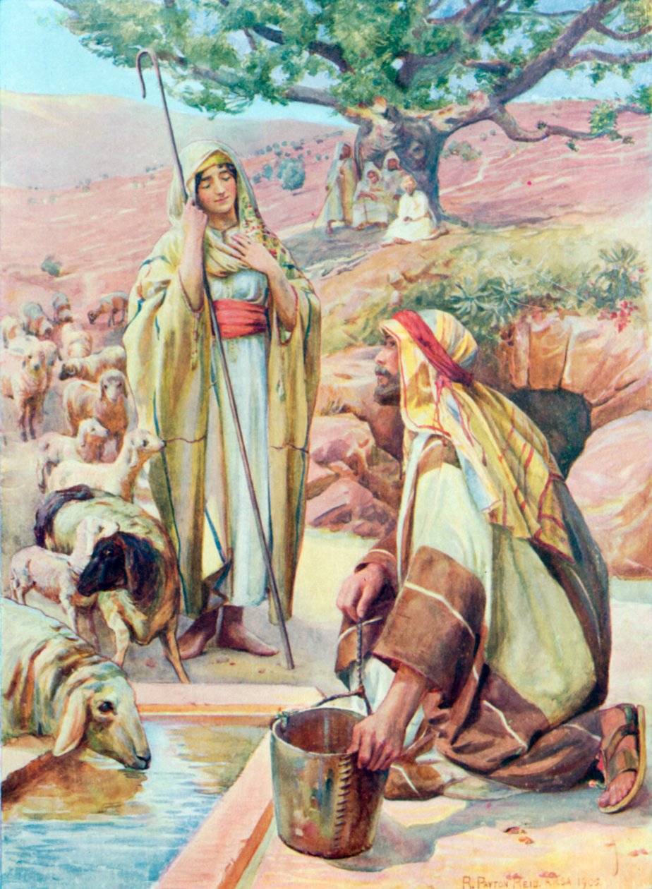 Rakel ved brønnen (fargelitografi) av Robert Payton Reid