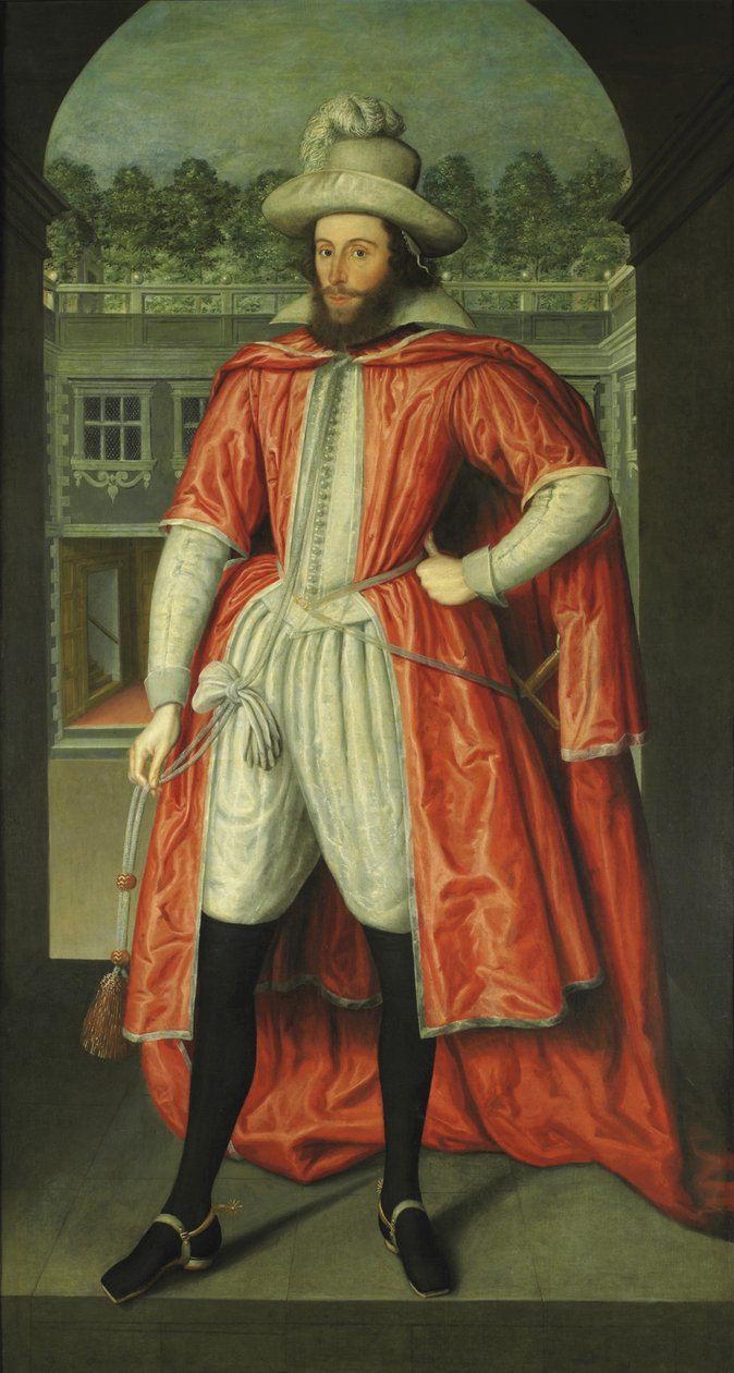 Portrett av William Pope, 1. jarl av Downe 1573-1631 som en ridder av badet, ca. 1610 av Robert Peake the elder